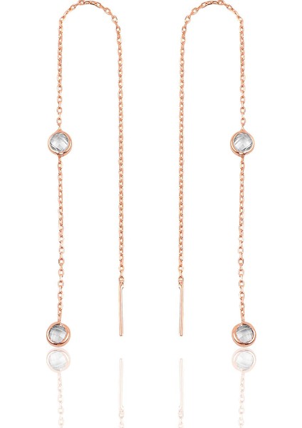 Söğütlü Si̇lver Gümüş 2 Taşlı Zincirli Küpe