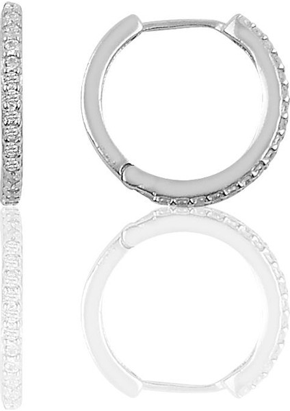 Söğütlü Si̇lver Gümüş 14 mm Rodyumlu Zirkon Taşlı Tamtur Halka Küpe