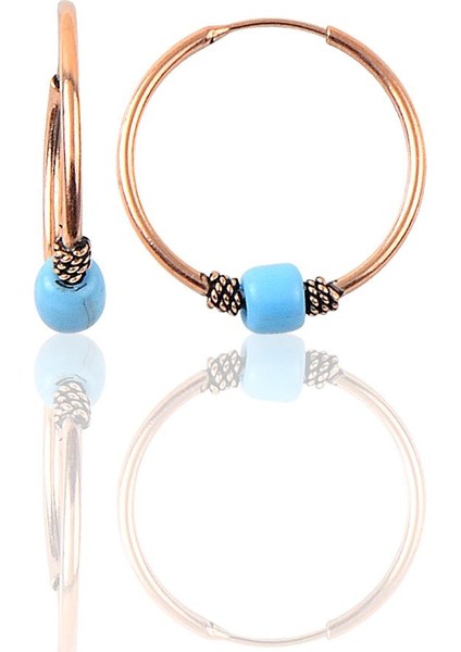 Söğütlü Si̇lver Gümüş 17 mm Turkuaz Taşlı Halka Küpe