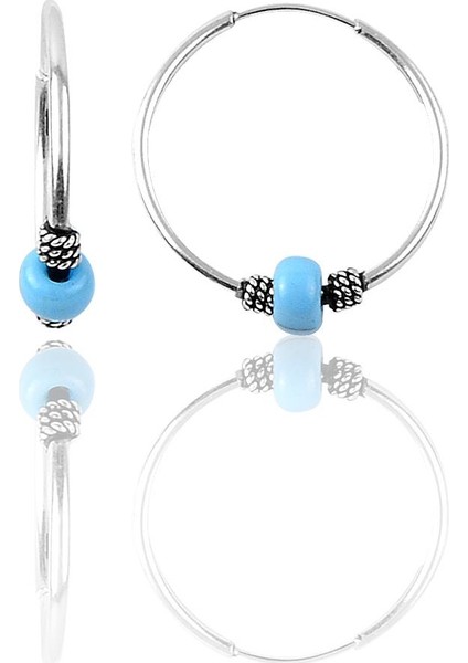 Söğütlü Si̇lver Gümüş 17 mm Turkuaz Taşlı Halka Küpe