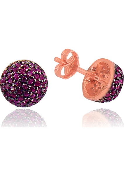 Söğütlü Si̇lver Füşya Taşlı Yarım Top Küpe