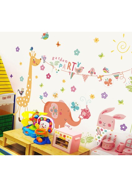 Renkli Party Hayvanları Bebek ve Çocuk Odası Dekorasyonu Duvar Sticker Duvar Süsü