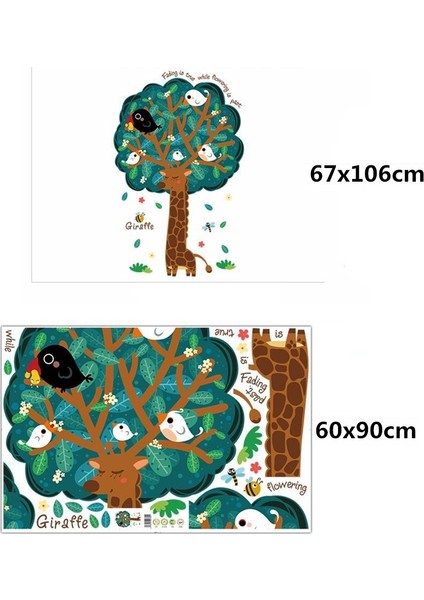 Zürafa Ağaç ve Kuşlar Bebek ve Çocuk Odası Dekorasyonu Duvar Sticker Duvar Süsü