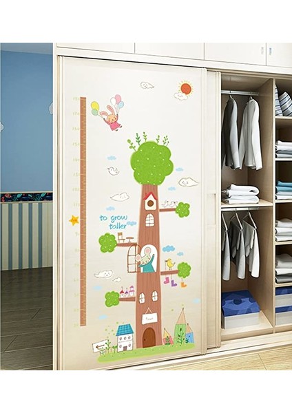 Xl Ağaç Ev Bebek Odası Dekoru Boy Ölçer Duvar Sticker Çıkartma Duvar Fonu