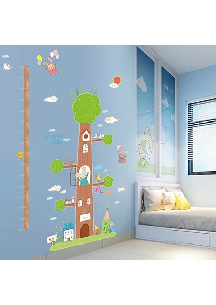 Xl Ağaç Ev Bebek Odası Dekoru Boy Ölçer Duvar Sticker Çıkartma Duvar Fonu