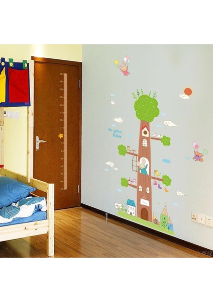 Xl Ağaç Ev Bebek Odası Dekoru Boy Ölçer Duvar Sticker Çıkartma Duvar Fonu