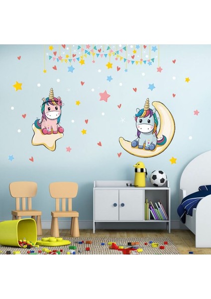 Renkli Unicorn Bebek Çocuk Kız Odası Duvar Dekorasyonu Duvar Sticker Çıkartma Dekor
