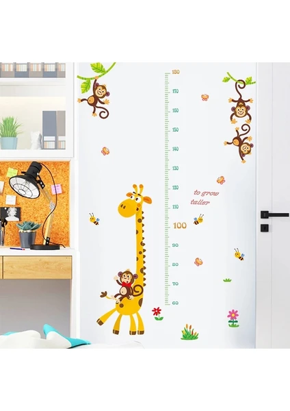 Crystal Kids Zürafa ve Maymunlar Boy Ölçer Bebek Odası Dekorasyonu Duvar Sticker Çıkartma