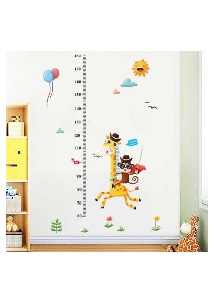 Zürafa Maymun Bebek Odası Boy ve Gelişim Ölçer Duvar Çıkartması Duvar Sticker