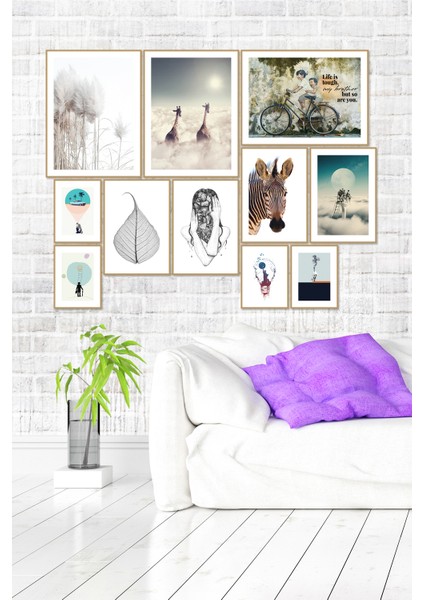 Altın Rengi Çerçeve Görünümlü 11 Parça Mdf Tablo Seti