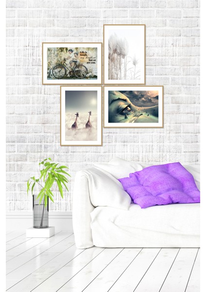 Altın Rengi Çerçeve Görünümlü 4 Parça Mdf Tablo Seti