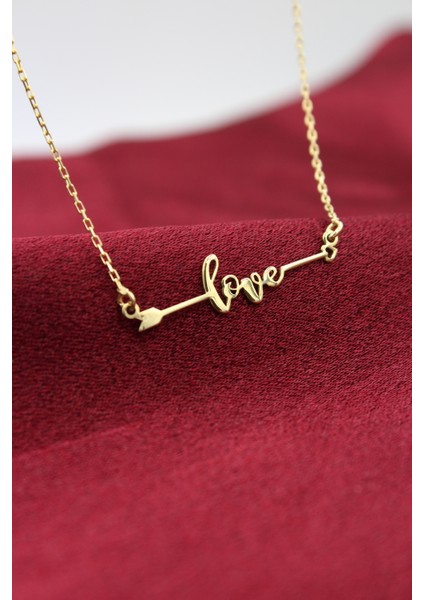 Gümüş Sarı Ok Love Yazılı Kolye