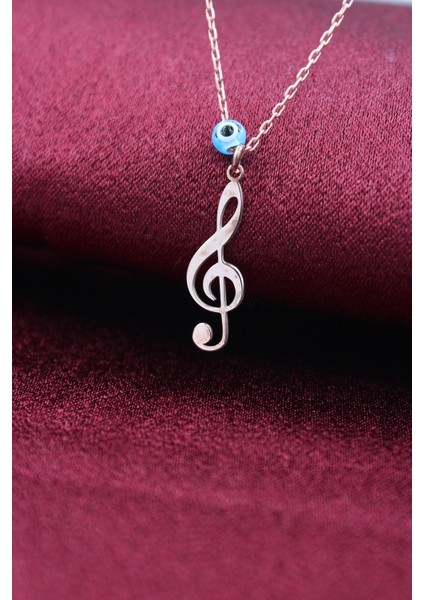 Gümüş Rose Nazar Boncuklu Sol Anahtarı Kolye