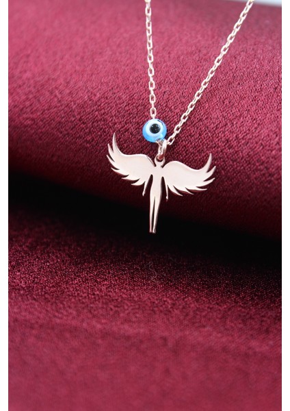 Gümüş Rose Nazar Boncuklu Mikail Kolye