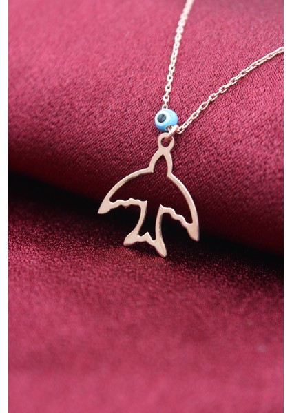 Gümüş Rose Nazar Boncuklu Kırlangıç Kolye