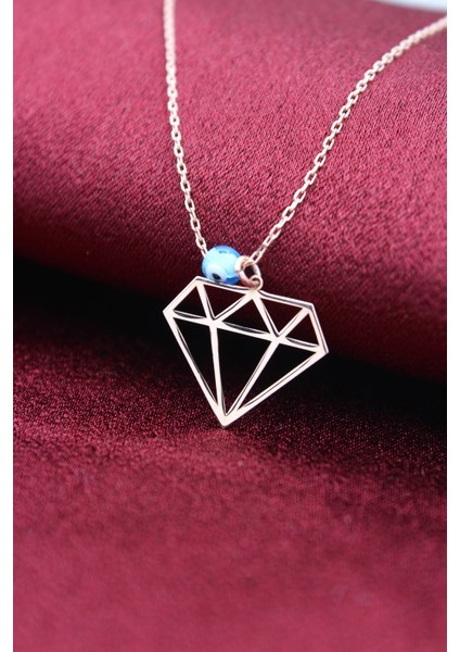 Gümüş Rose Nazar Boncuklu Elmas Kesim Kolye