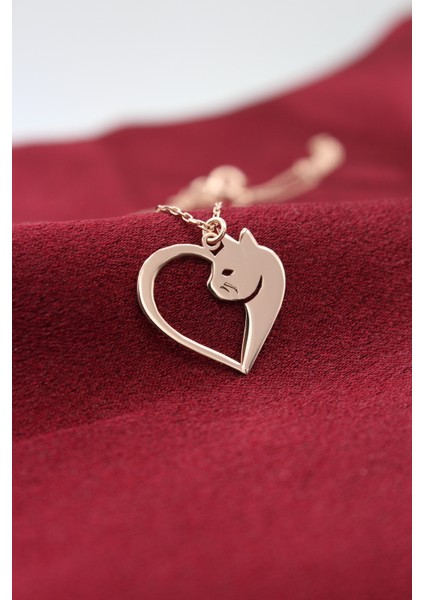 Gümüş Rose Kalp Kedi Kolye