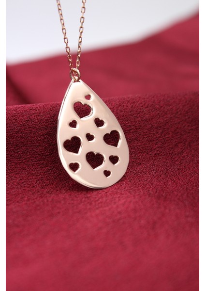 Gümüş Rose Damla Kalpler Kolye