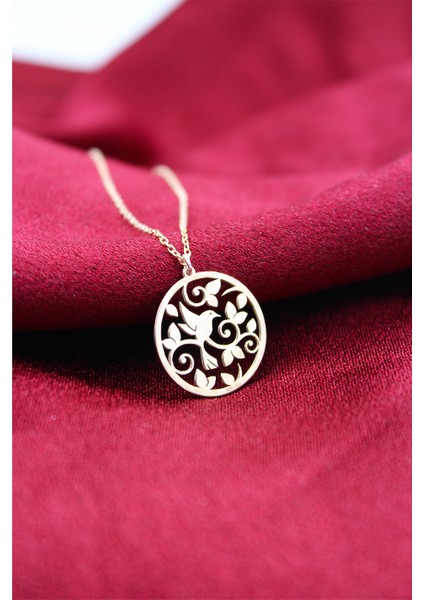 Gümüş Rose Dalda Uçan Kuş Kolye