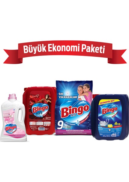 "Büyük Ekonomi Paketi ; 9 kg Toz Çamaşır Deterjanı Sık Yıkananlar +Çamaşır Yumuşatıcısı 5 L Lovely + Bulaşık Sı"