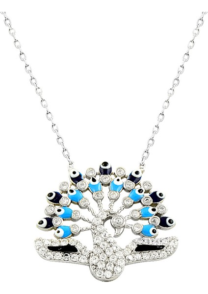 Rodyumlu Mineli Tavuz Kuşu Kolye