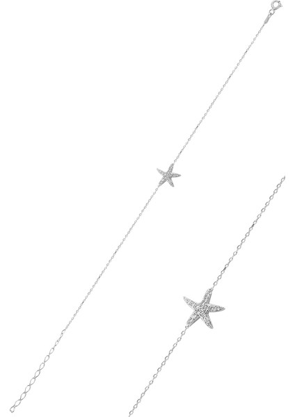 Gümüş Zirkon Taşlı Deniz Yıldızı Modeli Bileklik