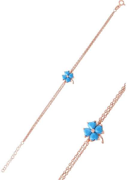 Gümüş Turkuaz Taşlı Yonca Bileklik