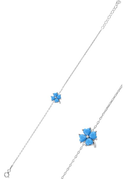 Gümüş Turkuaz Taş Yonca Modeli Bileklik