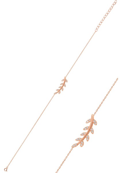 Gümüş Rose Zirkon Taşlı Yaprak Bileklik