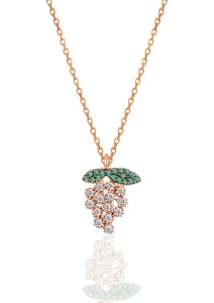 Gümüş Rose Zirkon Taşlı Üzüm Modeli Kolye