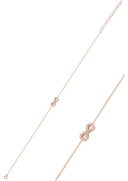 Gümüş Rose Zirkon Taşlı Sonsuzluk Bileklik