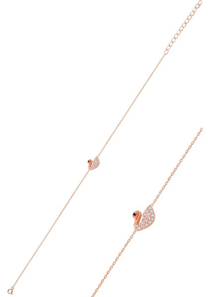 Gümüş Rose Zirkon Taşlı Kuğu Bileklik