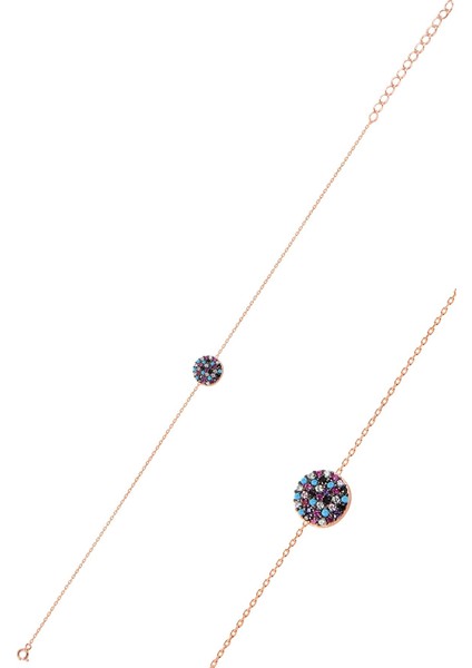 Gümüş Rose Renkli Yuvarlak Bileklik