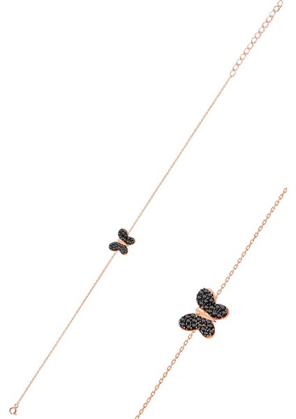 Gümüş Rose Onix Taşlı Kelebek Bileklik