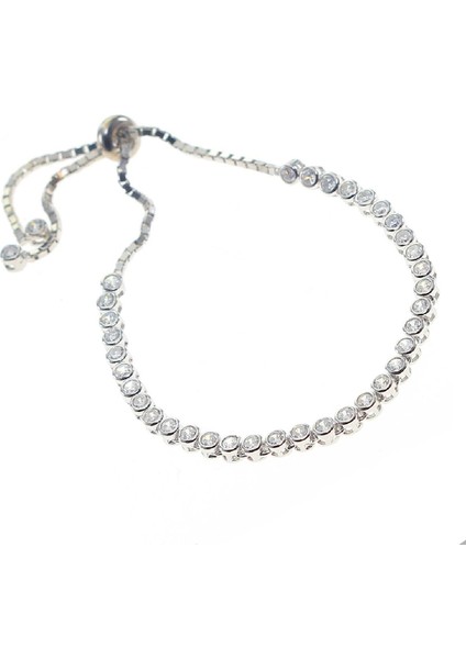 Gümüş Rodyumlu Zirkon Taşlı Su Yolu Asansörlü Bileklik