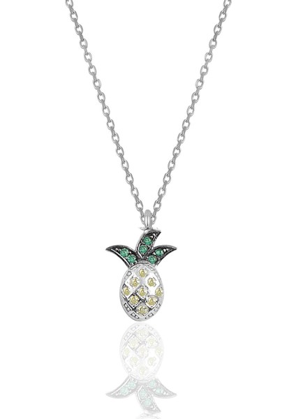 Gümüş Rodyumlu Zirkon Taşlı Ananas Modeli Kolye