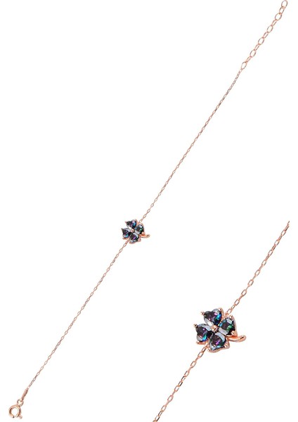 Gümüş Mistik Topaz Taş Rengi Yonca Modeli Bileklik