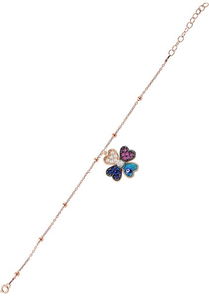 Gümüş Miks Taşlı Mineli Yonca Model Bileklik