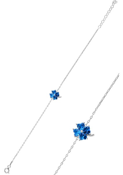 Gümüş Akuamarin Taşlı Yonca Modeli Bileklik