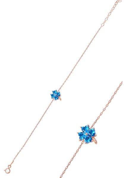 Gümüş Akuamarin Taşlı Yonca Modeli Bileklik