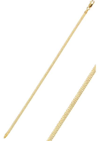 Gümüş 3 mm Kalınlığında Altın Rengi Desenli İtalyan Yassı Modeli Bileklik