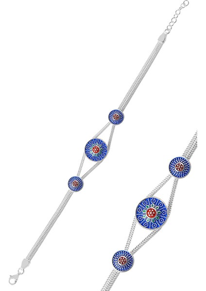 Gümüş Mineli Püsküllü Midyat Hasırı Bileklik