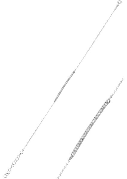 Çubuk Model Zirkon Taşlı Rodyum Kaplama Gümüş Bileklik