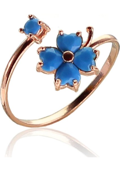 Gümüş Turkuaz Taşlı Yonca Modeli Ayarlamalı Yüzük