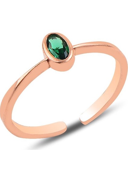 Gümüş Rose Yeşil Taşlı Ayarlamalı Yüzük