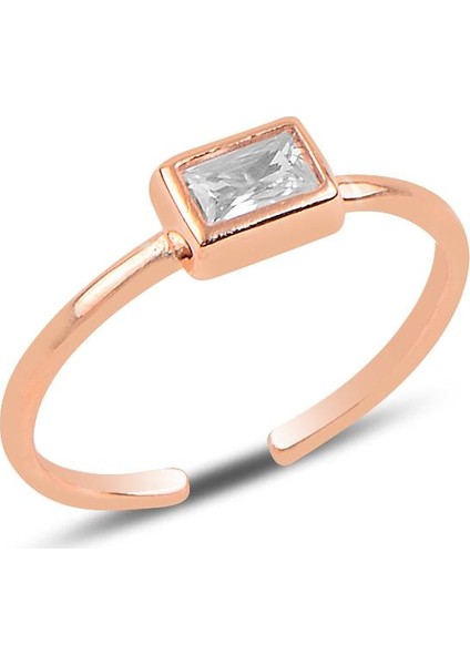 Gümüş Rose Baget Taşlı Ayarlamalı Yüzük