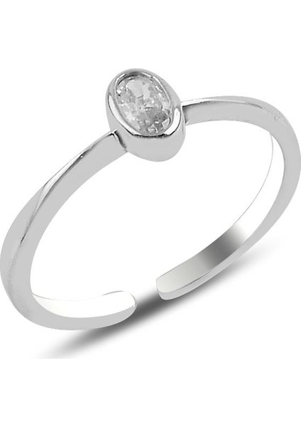 Gümüş Rodyumlu Zirkon Taşlı Ayarlamalı Yüzük