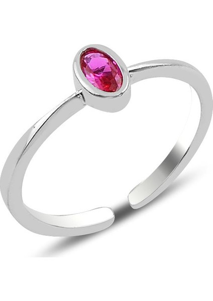 Gümüş Rodyumlu Füşya Taşlı Ayarlamalı Yüzük