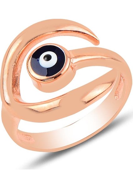 Gümüş Hilal ve Nazar Mineli Ayarlamalı Yüzük