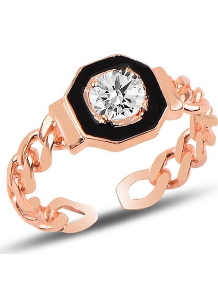 Gümüş Ayarlamalı Zirkon Taşlı Mineli Zincir Modeli Yüzük